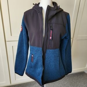 Canada Weather Gear Jacket Cozy Hooded Sweater Fleece Zip Up Blue Black Small